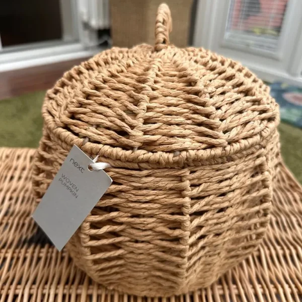 Woven Pumpkin Storage Basket with Lid