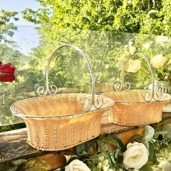 2 baskets with metal frames & handles