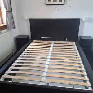 Black Ikea Ottoman Double Bed with Shoe Storage and Bedside Cabinets - Image 2