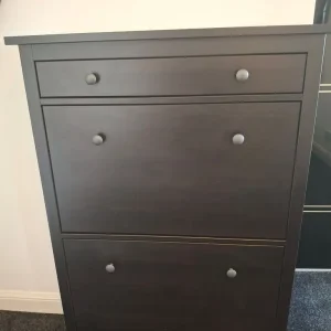 Black Ikea Ottoman Double Bed with Shoe Storage and Bedside Cabinets - Image 6