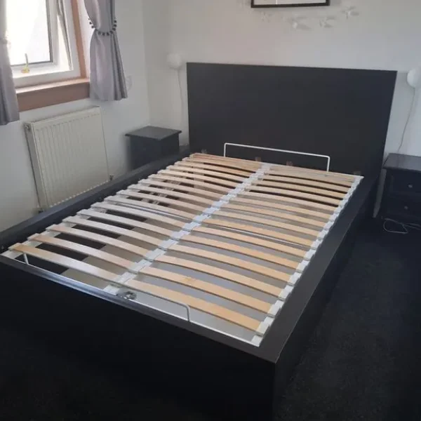 Black Ikea Ottoman Double Bed with Shoe Storage and Bedside Cabinets