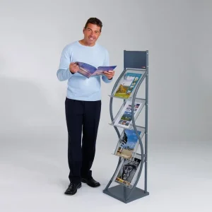 Wave brand metal literature stand with 4 A4 pockets