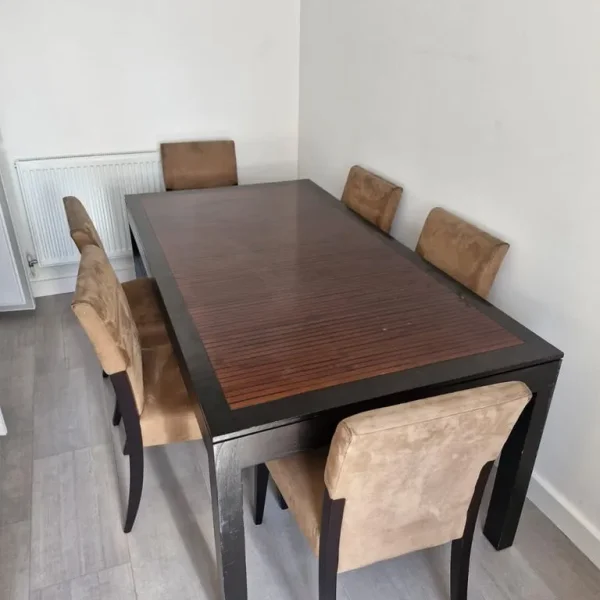John Lewis table with 6 suede chairs