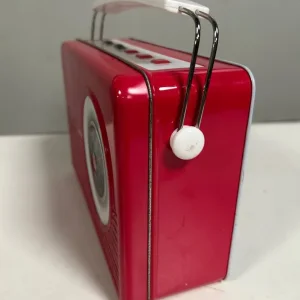 Vintage Radio Shaped Biscuit Tin Red - Image 3