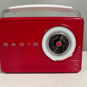 Vintage Radio Shaped Biscuit Tin Red