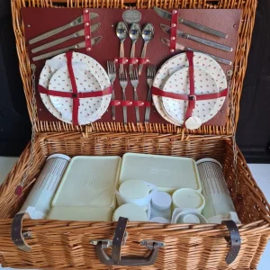 Wicker Picnic Basket with China Crockery