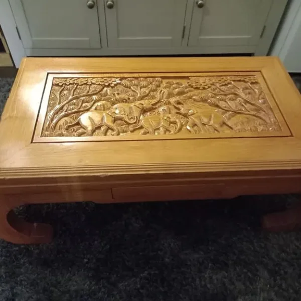 Indian handcarved coffee table with elephants