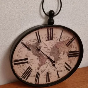 Large Wall Clock with World Map