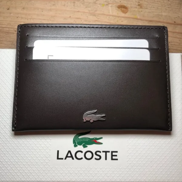 Lacoste Leather Card Holder Dark Brown with Box and Bag