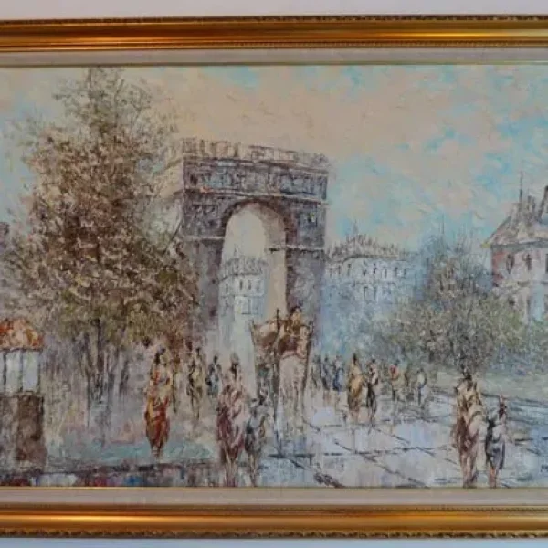 Signed Oil Painting of Paris Arc De Triomphe 103x73cm