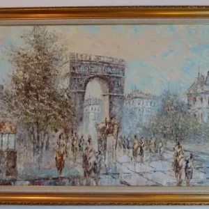 Signed Oil Painting of Paris Arc De Triomphe 103x73cm