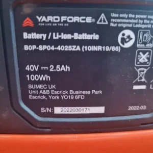 Yard Force 40V Lithium Battery and Charger - Image 3