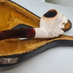 A vintage lion's head meerschaum pipe in original case - Image 6