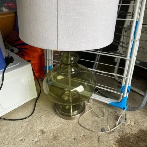 Large green glass lamp with shade