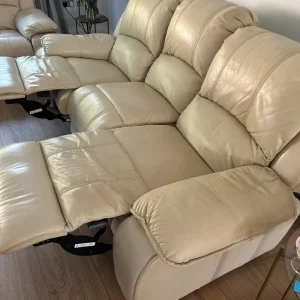 Cream leather relaxing sofa 3 seater - Image 3