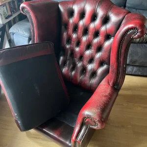 Chesterfield armchair – Queen Anne style, oxblood, single seater - Image 6