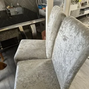 Glass dining table and 4 silver chairs - Image 2