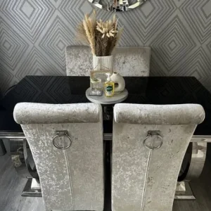 Glass dining table and 4 silver chairs - Image 3