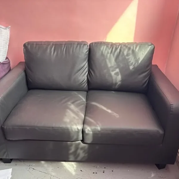 As-New Black Leather Sofa Suite