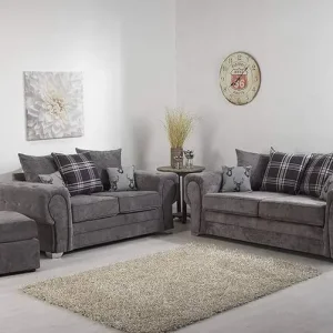 Verona Sofa 3+2 Seater – Grey Velvet, Plush, Classic Chrome Legs