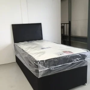 Single divan bed with headboard and mattress