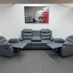 Roma 3+2 Seater Recliner Sofa Set – Black and Grey, Air Leather