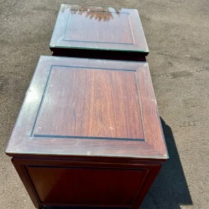 Pair of Heavy Oriental-Style Solid Wood Side Cabinets with Glass Tops - Image 5