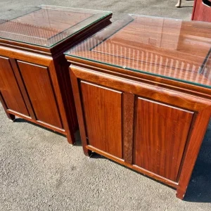Pair of Heavy Oriental-Style Solid Wood Side Cabinets with Glass Tops - Image 8