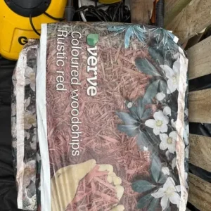 Red decorative wood chippings