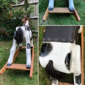 Handmade 1980s piebald rocking horse - Image 4