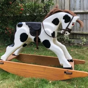 Handmade 1980s piebald rocking horse