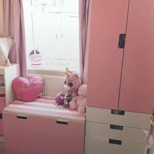 Ikea Pink & white wardrobe & Toybox