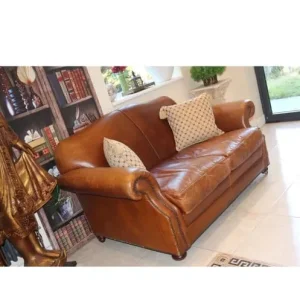 Laura Ashley soft leather brown aniline sofa with sprung base - Image 2