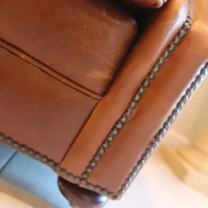 Laura Ashley soft leather brown aniline sofa with sprung base - Image 3