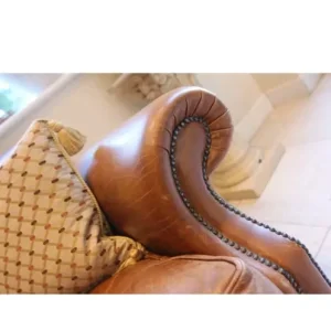 Laura Ashley soft leather brown aniline sofa with sprung base - Image 4