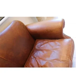 Laura Ashley soft leather brown aniline sofa with sprung base - Image 5