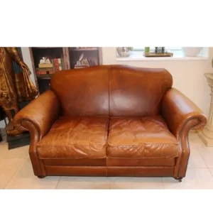 Laura Ashley soft leather brown aniline sofa with sprung base - Image 6