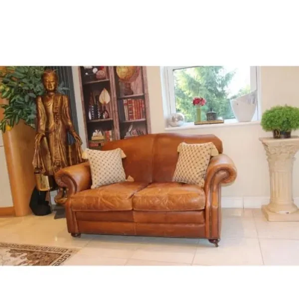 Laura Ashley soft leather brown aniline sofa with sprung base