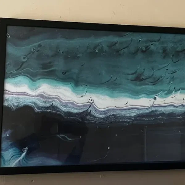 Calming blue photo in black wooden frame