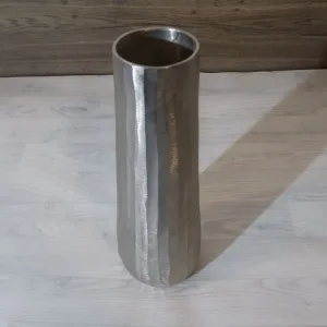 Tapered Silver Metal Vase with Ripple Texture - Image 2