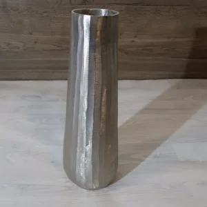 Tapered Silver Metal Vase with Ripple Texture - Image 3