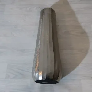 Tapered Silver Metal Vase with Ripple Texture