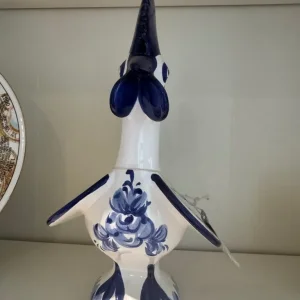 Vintage blue and white china rooster with good luck tag - Image 3