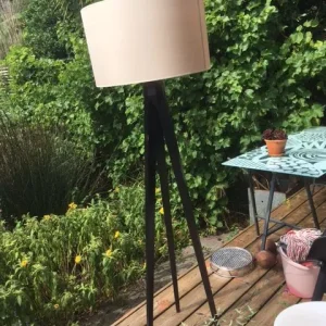 Tall black wood lamp stand with tripod base - Image 2