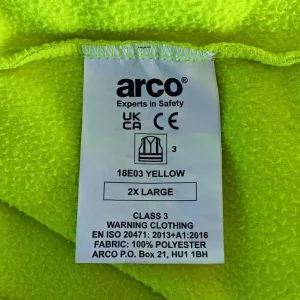 Arco Essentials Yellow Hi-Vis Fleece Jacket X2 Large (18E03) - Image 4