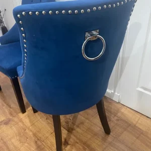 2 Blue Velvet Knocker Dining Chairs with Studs - Image 2