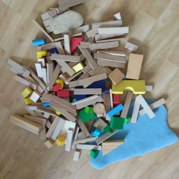 Wooden blocks and a handmade fabric pond