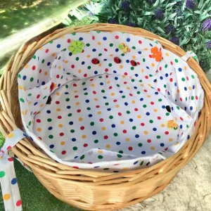 Round willow basket with cotton liner and pockets - Image 2