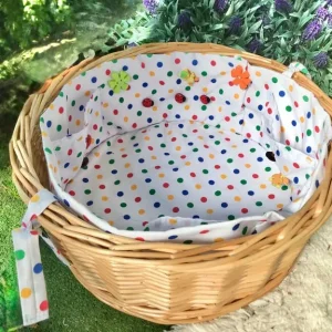 Round willow basket with cotton liner and pockets - Image 7