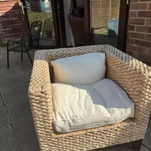 Wicker chairs and tabla with glass top